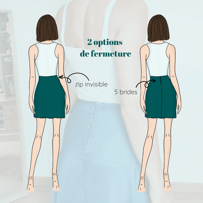 Jupe Ibaia (3 longueurs) | Taille 32 à 52 avec options de fermeture zip invisible et 5 brides, patron de couture pdf à télécharger