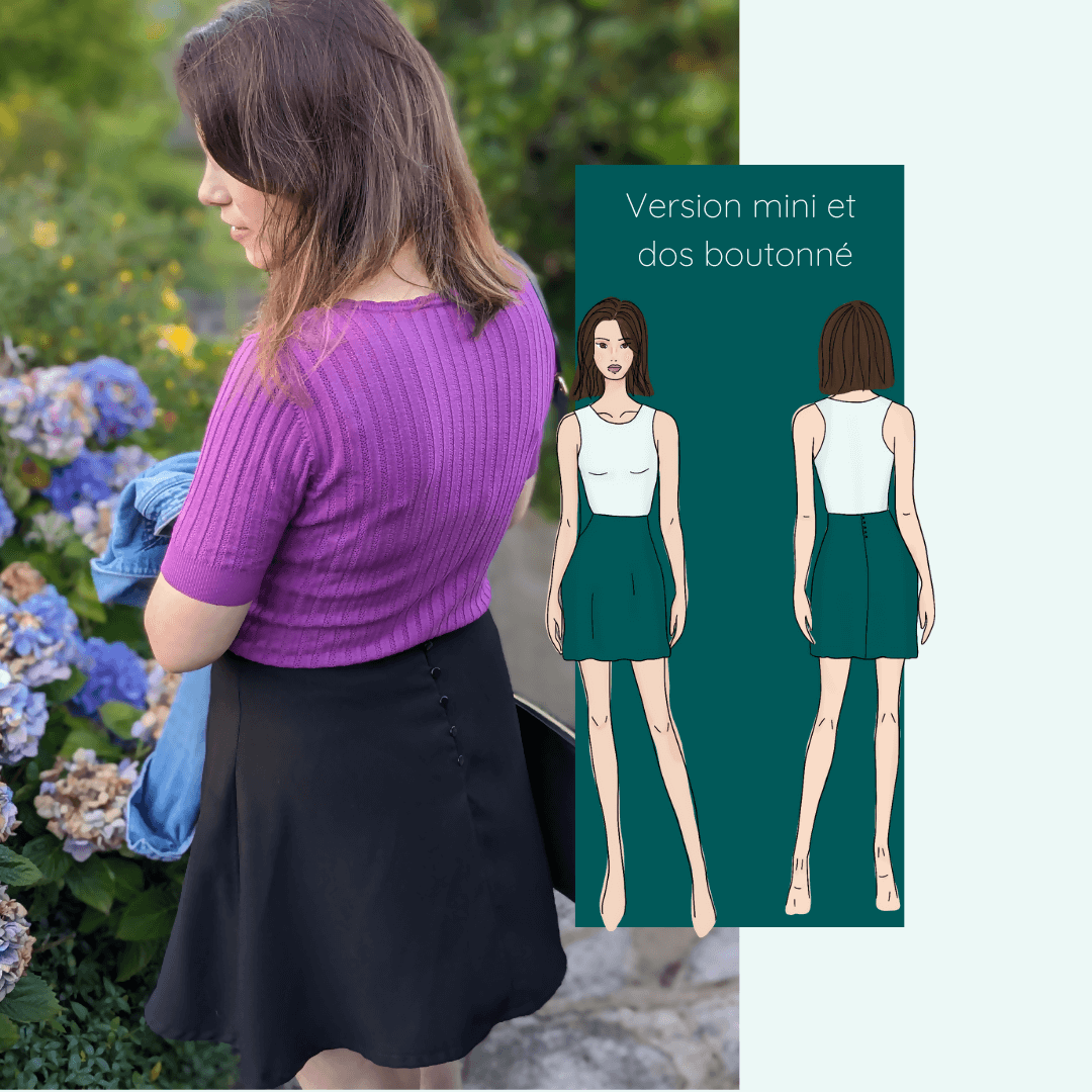 Jupe Ibaia (3 longueurs) | Taille 32 à 52 en mini avec dos boutonné, patron de couture pdf à télécharger