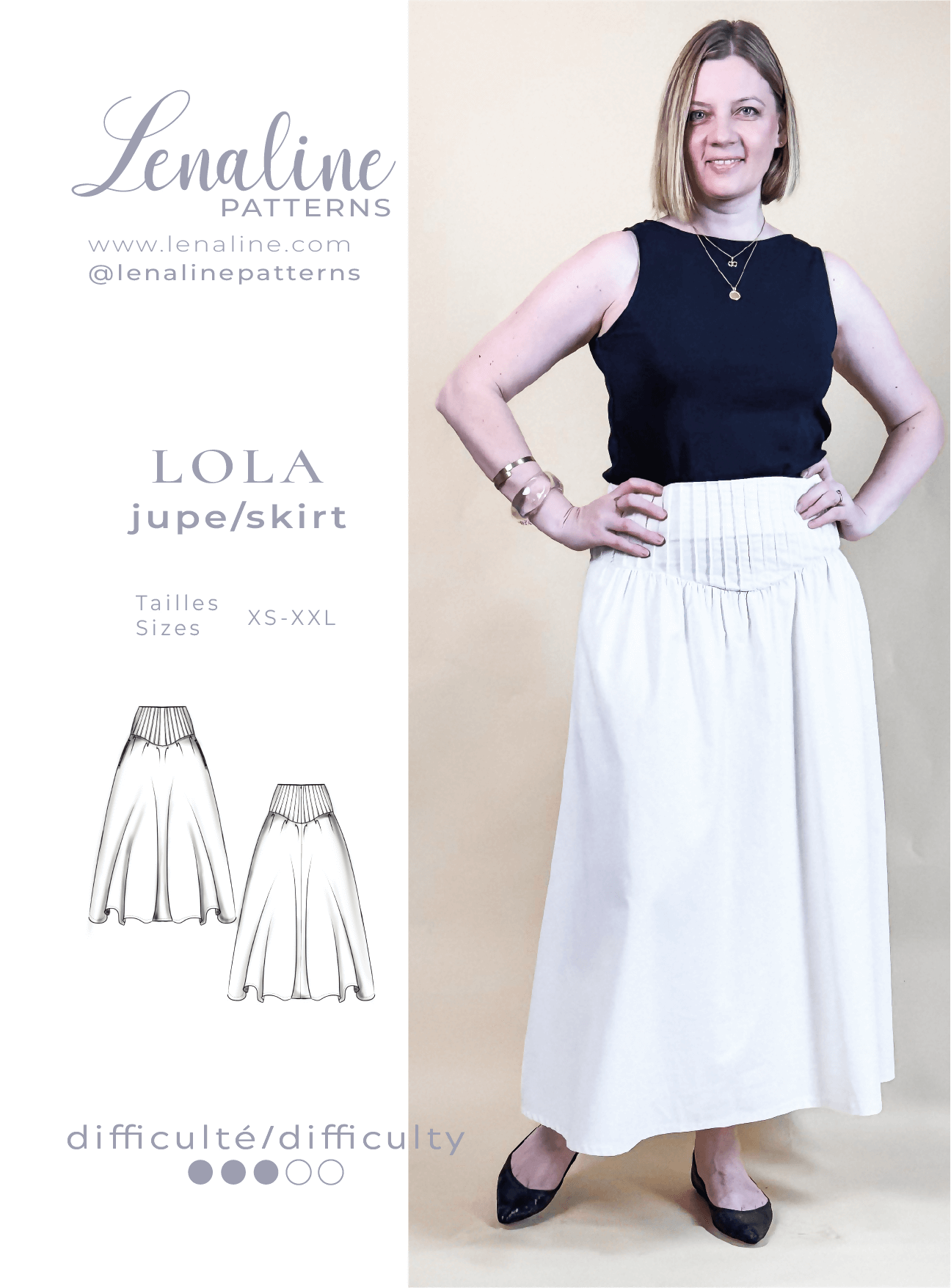 Jupe Lola élégante, patron de couture pdf à télécharger, femme portant une jupe droite, tailles XS à XXL, Lenaline Patterns.