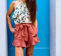 Jupe / Short Bibiche - T34 à 48, patron de couture pdf à télécharger, en jupe culotte avec ceinture à nouer et poches apparentes.
