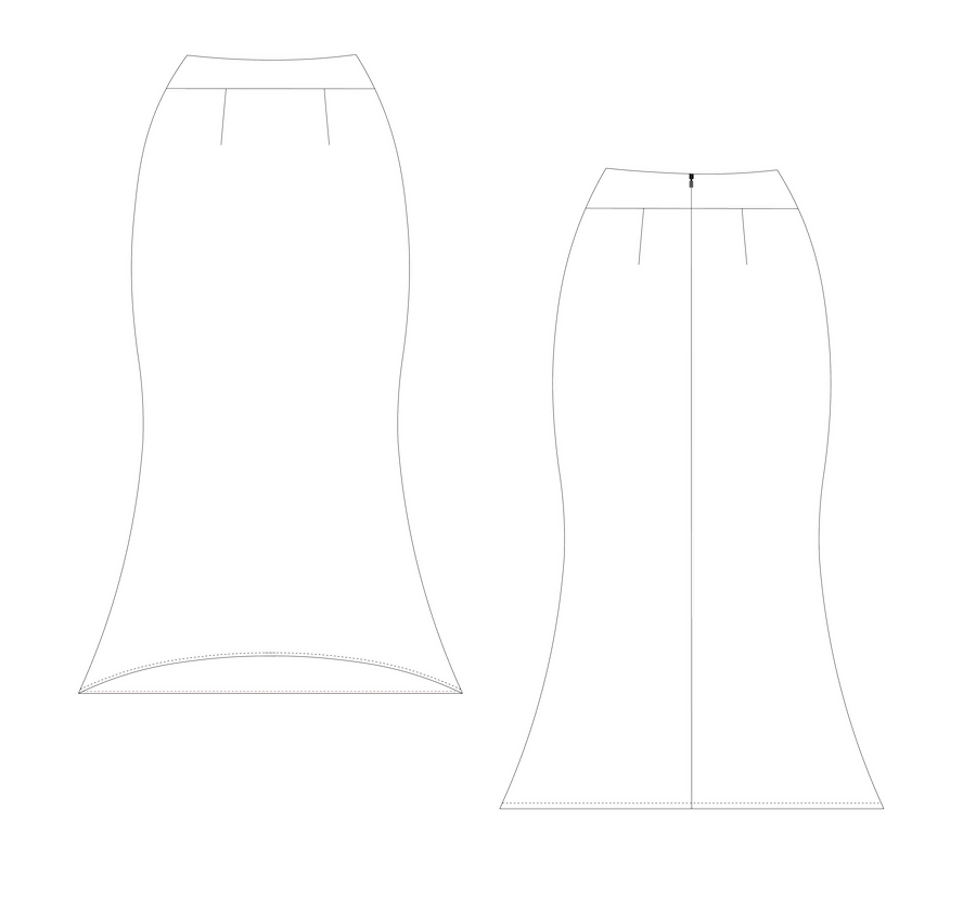 Illustration du patron Jupe - XXS/XL - QUEEN LINE, patron de couture pdf à télécharger pour tailles XS à XL.