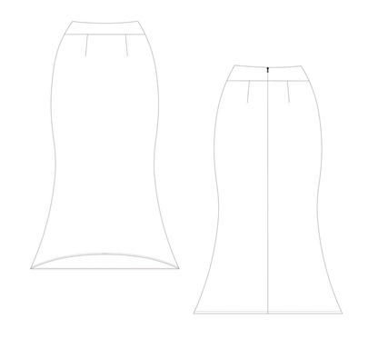 Illustration du patron Jupe - XXS/XL - QUEEN LINE, patron de couture pdf à télécharger pour tailles XS à XL.