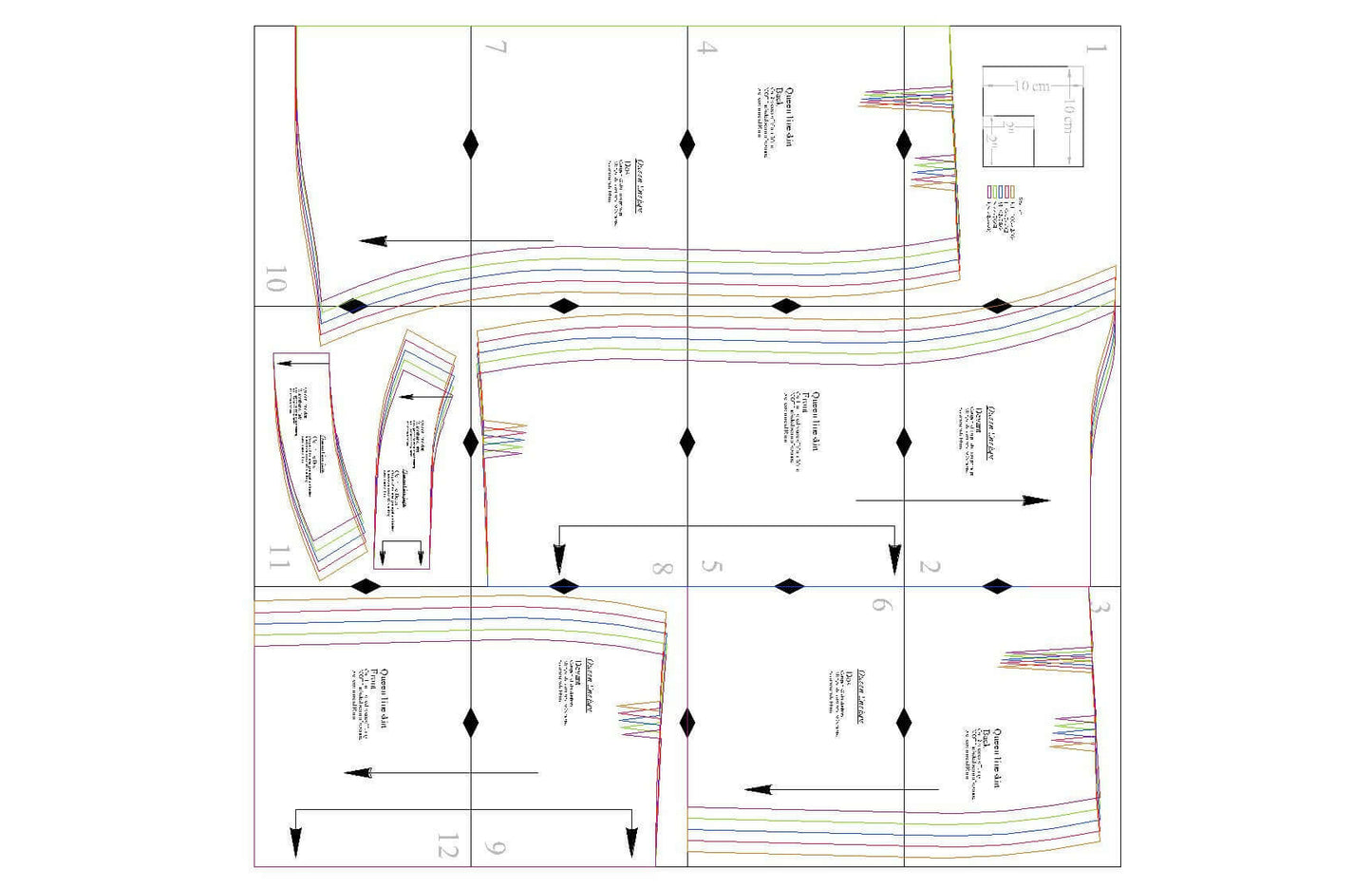 Patron de couture PDF à télécharger Jupe - XXS/XL - QUEEN LINE, niveau intermédiaire, tailles XS à XL, imprimable A4/A0/US Letter