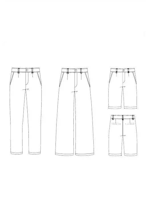 KAKI - Le pantalon chino, patron de couture pdf à télécharger, options droit et large avec poches italiennes et passepoilées.