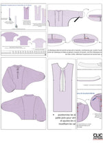 Guide de patron de couture PDF à télécharger pour KAYLA Chemisier-taille de 30 à 58 EU, avec détails de découpe et manches kimono.