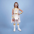 Enfant en costume de super-héros blanc avec Kit Super Kid - Patron couture accessoires Super-Héros Enfant, patron de couture pdf à télécharger.
