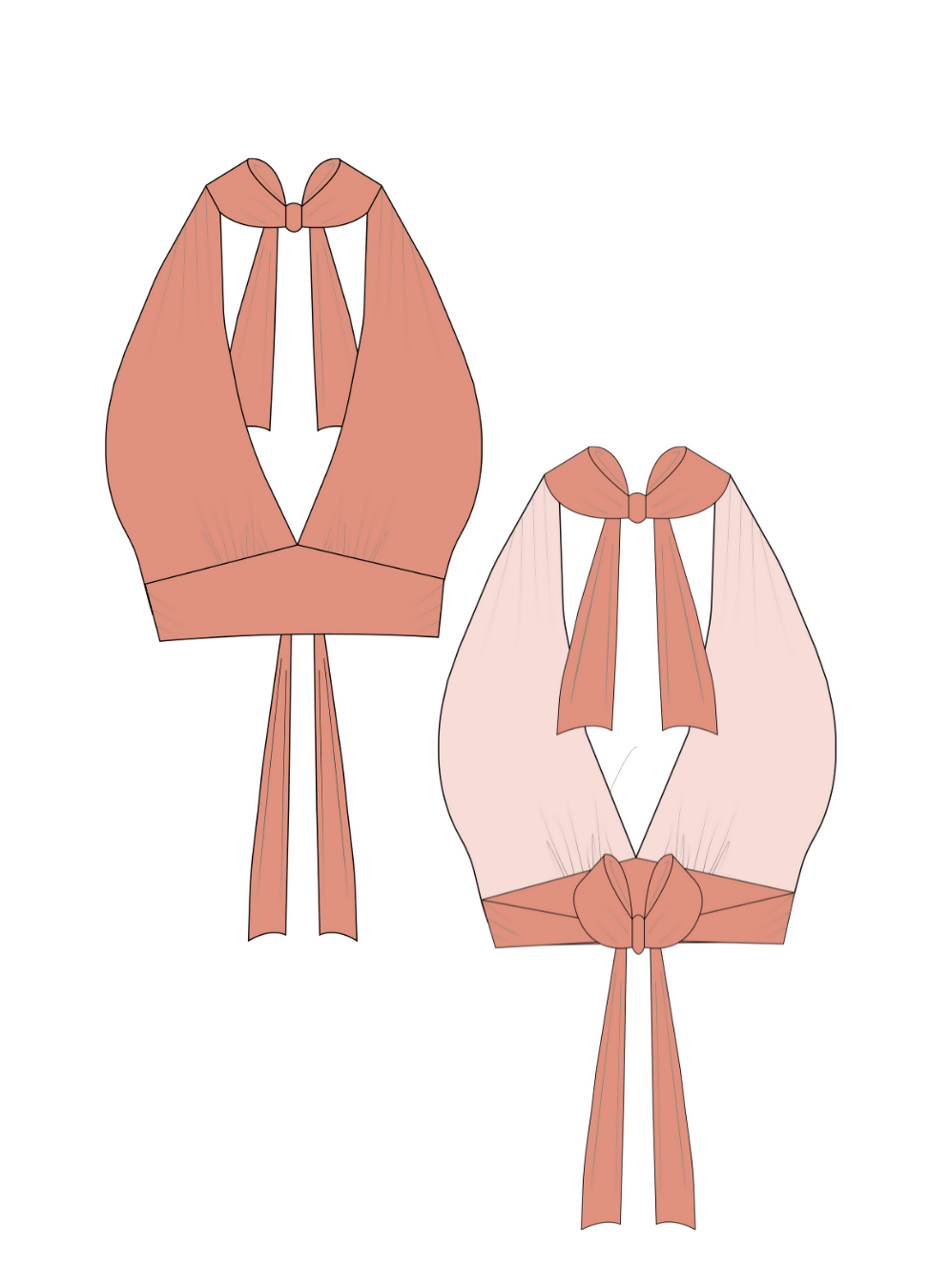 Illustration du LUNA top- 15 taille de 30 à 58 EU, patron de couture pdf à télécharger, présenté en vue avant et arrière.