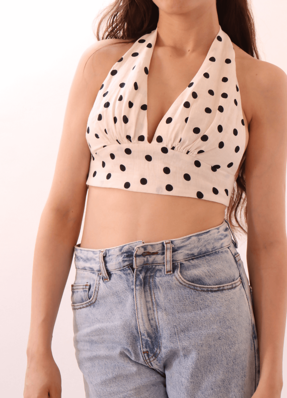 Halter crop top en pois, modèle LUNA top- 15 taille de 30 à 58 EU, patron de couture pdf à télécharger.