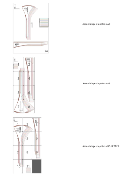Patron de couture LUNA top- 15 taille de 30 à 58 EU en PDF à télécharger, options pour assemblage A0, A4, et US LETTER.