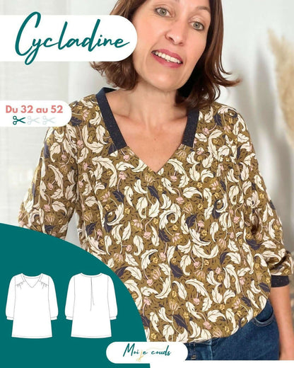 La Blouse CYCLADINE du 34 au 52 en tissu élégant et sport-chic, patron de couture pdf à télécharger.