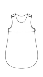 Illustration du patron de couture pdf à télécharger pour La Gigoteuse Classique, tailles 0-6 à 24-36 mois incluses.