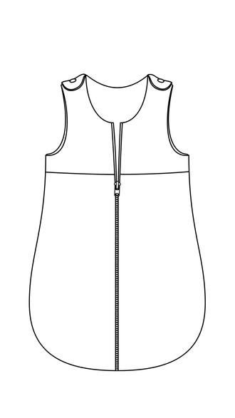 Diagramme du patron de La Gigoteuse avec Ouverture Centrale, patron de couture pdf à télécharger pour bébé et enfant, 4 tailles incluses.