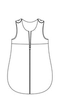 Diagramme du patron de La Gigoteuse avec Ouverture Centrale, patron de couture pdf à télécharger pour bébé et enfant, 4 tailles incluses.
