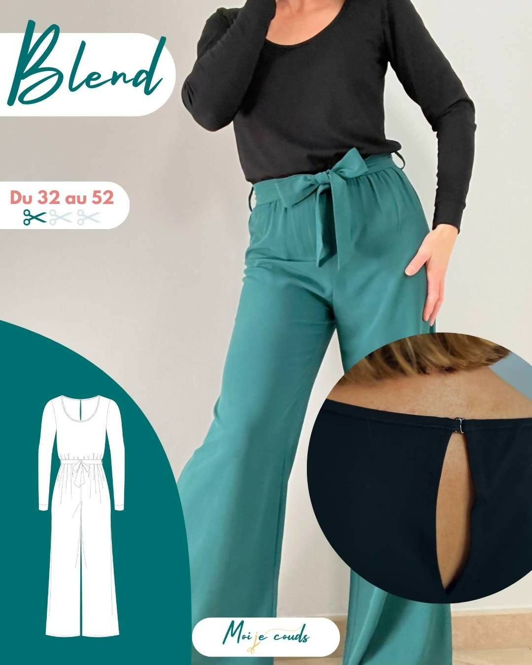 La combi Blend Du 32 au 52, patron de couture pdf à télécharger, allie style et confort avec un haut extensible et un bas fluide.