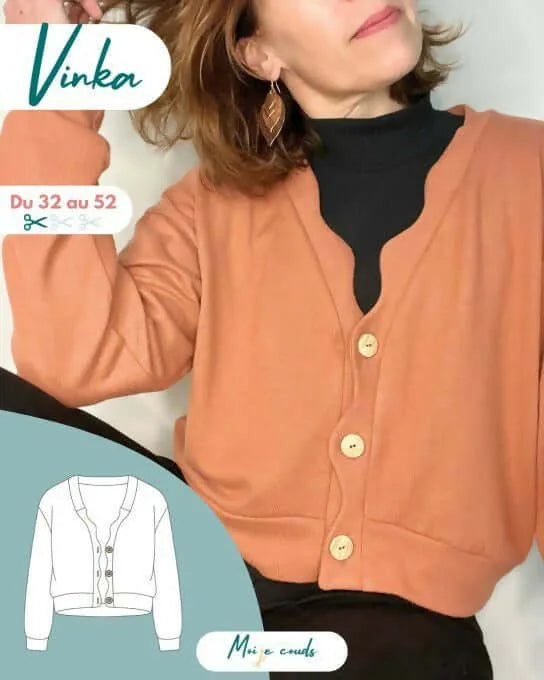 Le Gilet Vinka du 32 au 52, gilet ample avec boutons, idéal pour toutes les saisons.
