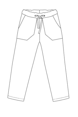 Le Pantalon Chambarand en 13 tailles, patron de couture pdf à télécharger pour bébés et enfants, 12 mois à 14 ans, illustration du modèle.