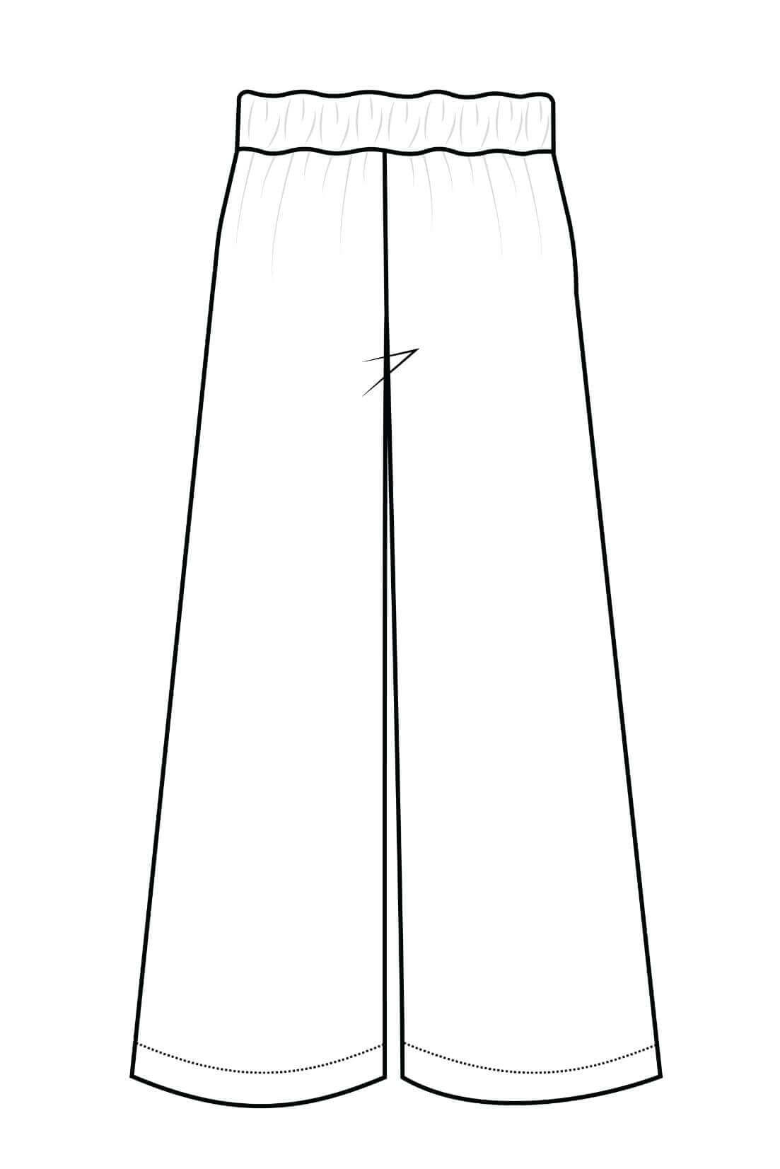 Illustration du patron de couture PDF à télécharger du Pantalon Rigotte en 13 tailles pour enfants, vue arrière.