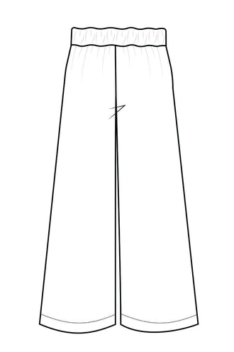 Illustration du patron de couture PDF à télécharger du Pantalon Rigotte en 13 tailles pour enfants, vue arrière.