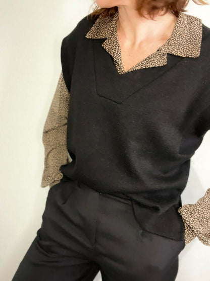 Le Pull Puzzle du 32 au 52, un pull chic, élégant et facile à porter, avec patron pdf à télécharger.