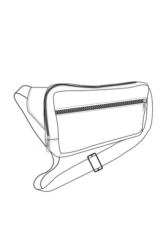 Schéma du Sac Banane Abondance, patron de couture PDF à télécharger pour enfant, adulte, et XXL, 3 tailles incluses.