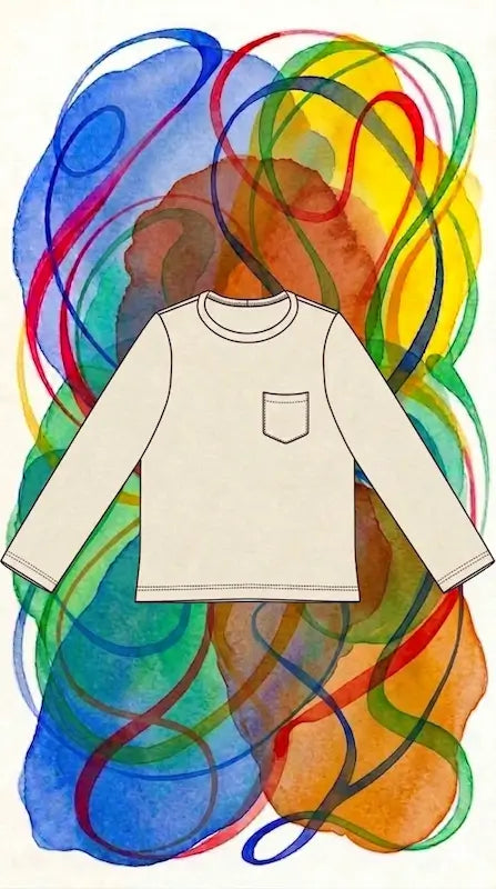 Illustration du patron de couture PDF pour Le T-shirt manches longues à télécharger, idéal pour 9 tailles d'enfant.