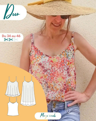 Le Top & Robe DUO du 34 au 46 - Top à bretelles multicolore, patron PDF à télécharger.