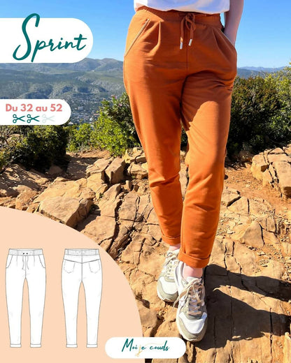 Le pantalon Sprint du 32 au 52 en plein air, patron de couture pdf à télécharger pour un style sportif et moderne en ville.