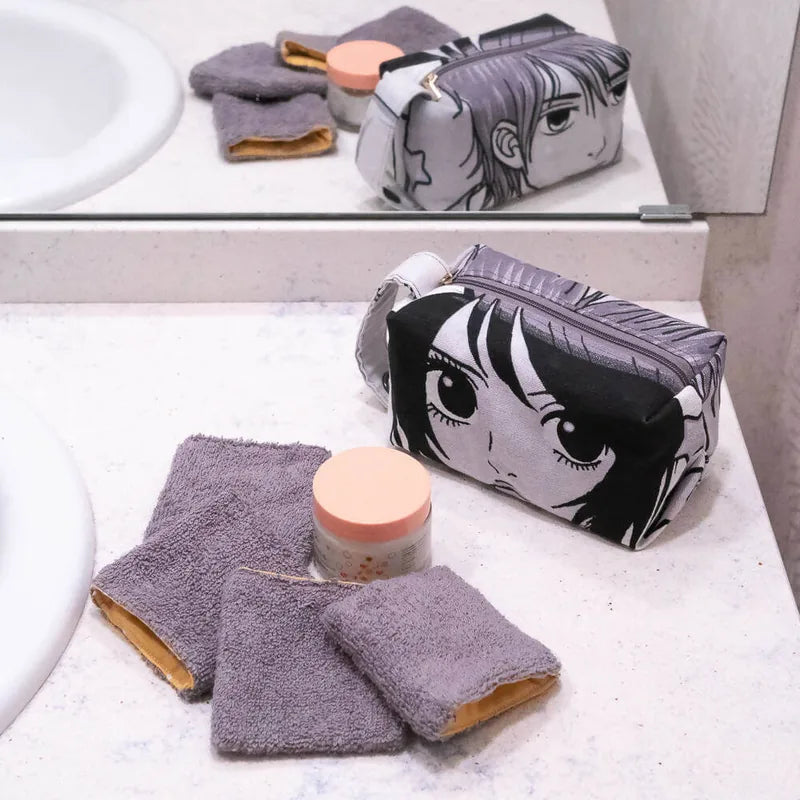 Lingette gant biface lavable, zéro déchet – Cetera, patron de couture pdf à télécharger, gants en éponge réutilisables sur lavabo.