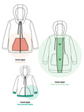 Illustration des options de MACADAMIA : LE sweat / veste zippée à capuche, patron de couture PDF à télécharger.