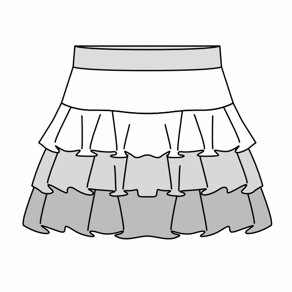 Illustration du patron de couture PDF téléchargeable MERISE - La jupette à volants, jupe à trois volants pour toutes les tailles.