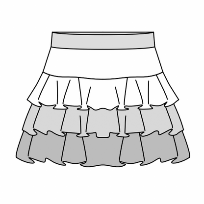 Illustration du patron de couture PDF téléchargeable MERISE - La jupette à volants, jupe à trois volants pour toutes les tailles.