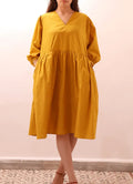 MIMA robe-taille de 30à 58 EU, élégante robe midi jaune avec manches bouffantes, patron de couture pdf à télécharger.