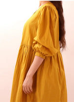 MIMA robe-taille de 30à 58 EU en jaune, patron de couture pdf à télécharger, élégante avec manches bouffantes et poches pratiques.