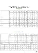 Tableau de mesure de la MIMA robe-taille de 30à 58 EU pour patron de couture pdf à télécharger.