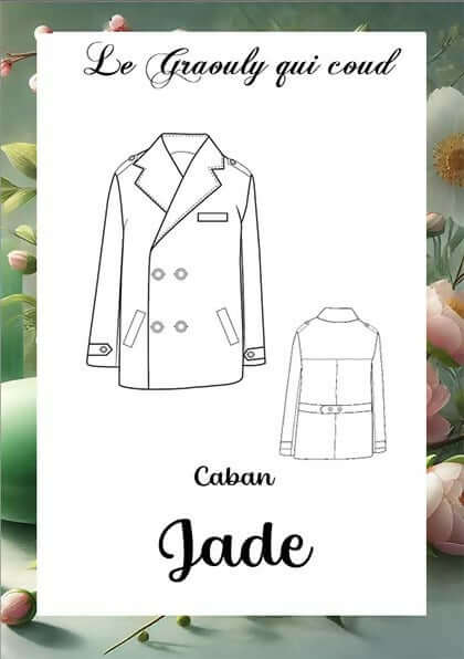 Illustration du Manteau et Veste Jade, patron de couture PDF à télécharger pour veste caban élégante, avec détails du dos et boutons.