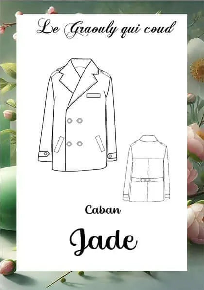 Illustration du Manteau et Veste Jade, patron de couture PDF à télécharger pour veste caban élégante, avec détails du dos et boutons.