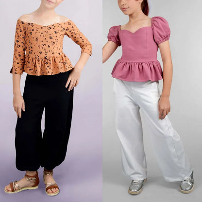 Méga Pack Yasmine – Top + Pantalon – Femmes & Enfants, patron de couture pdf à télécharger, tenues coordonnées, confort et style.