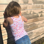 Mini-ROXANA - Débardeur pour filles du 2 au 16 Ans, patron de couture pdf à télécharger, débardeur dos nageur rose et blanc à motifs