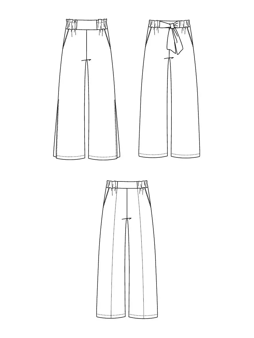 Dessin technique du NASHI - Le pantalon palazzo, patron de couture pdf à télécharger.