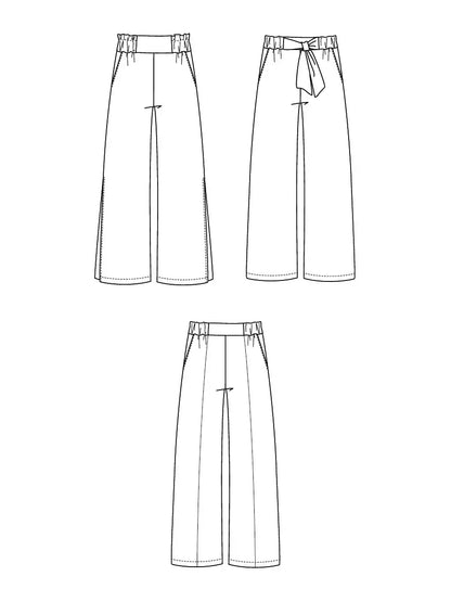 Dessin technique du NASHI - Le pantalon palazzo, patron de couture pdf à télécharger.