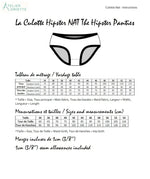 Guide des tailles pour NAT - Culotte Hipster pour femmes du 34 au 54, patron de couture pdf à télécharger, instructions et mensurations.