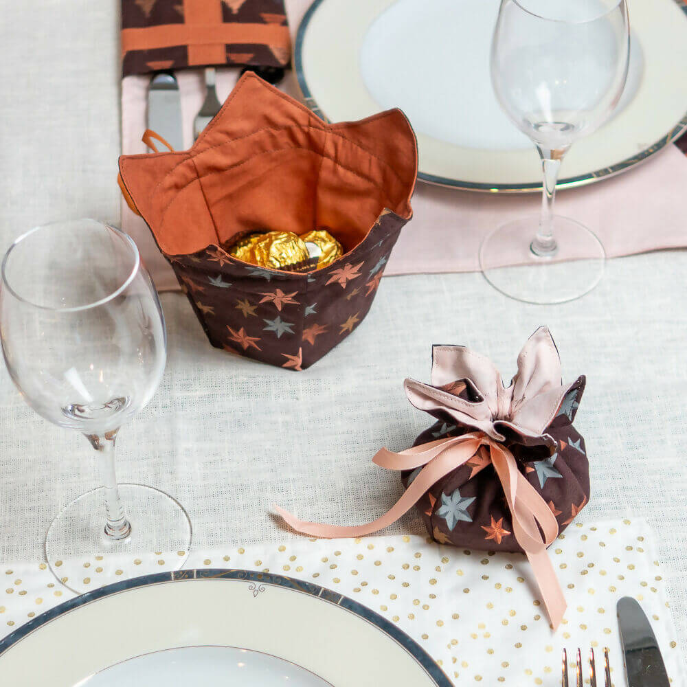 PACK Table de Noël 1, 4 patrons - Corbeille compartimentée et ballotin pour chocolats.