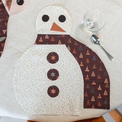 Set de table en forme de Bonhomme de neige - PACK Table de Noël 2, 4 patrons et tutoriels, patron de couture pdf à télécharger.