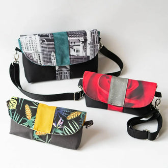 Pack de 3 pochettes et portefeuille – Safran avec bandoulières, patron de couture pdf à télécharger inclus.