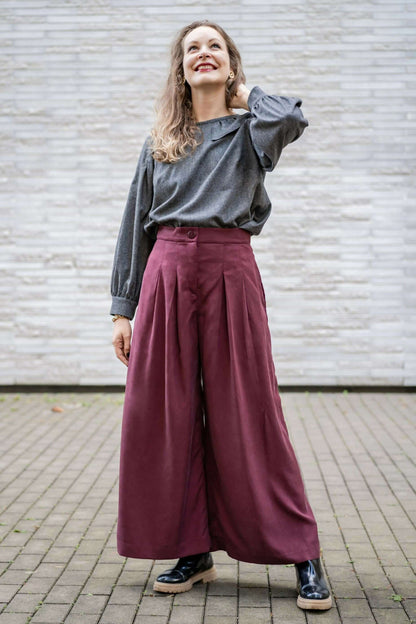 Pantalon ASTAU - 32 au 56, patron de couture pdf à télécharger, pantalon ample à taille haute avec plis pour style chic et moderne.