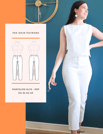 Patron de couture pdf à télécharger pour Pantalon Alta, présentant un design élégant et décontracté.