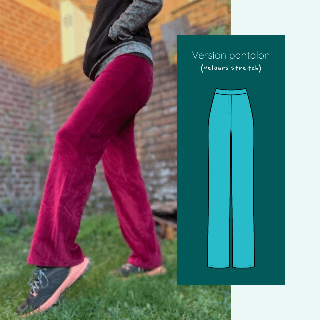 Pantalon - Short Aïs | Taille 32 à 52 en velours stretch, patron de couture pdf à télécharger pour une confection maison élégante.