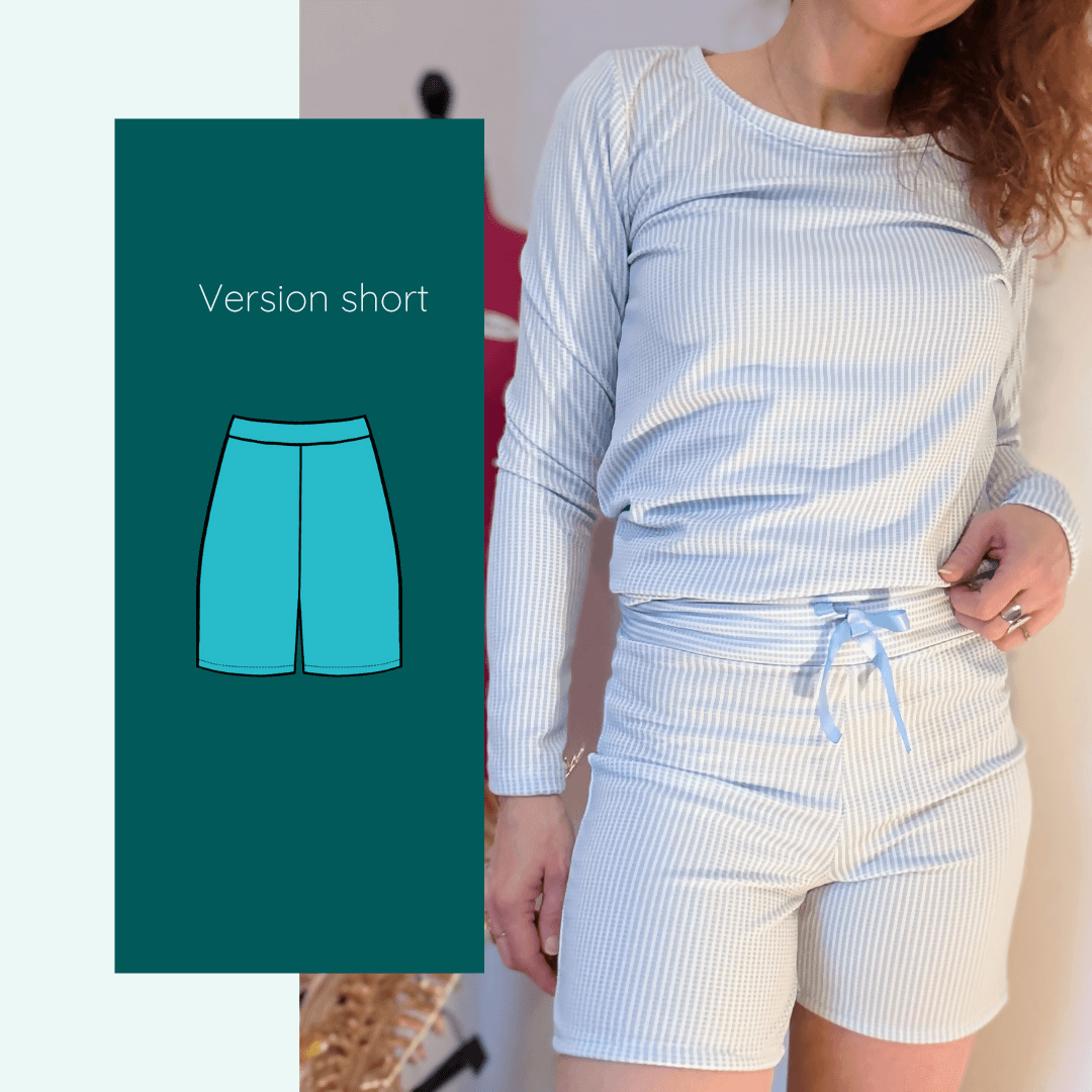 Patron de couture PDF à télécharger pour le Pantalon - Short Aïs | Taille 32 à 52, idéal pour allier confort et élégance.