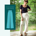 Modèle portant un Pantalon - Short - Jupe Fauvette | Taille 32 à 52, patron de couture pdf à télécharger, style wide leg.