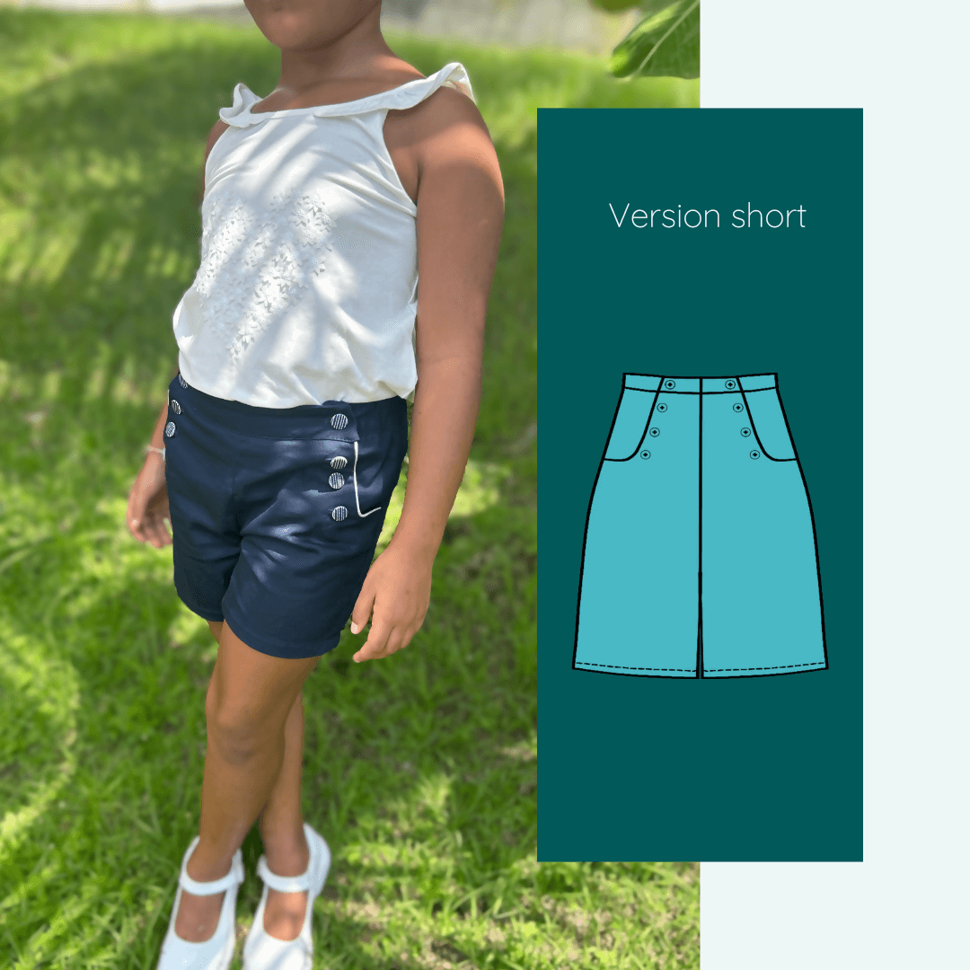 Pantalon - Short - Jupe Fauvette kids | Taille 2 à 12 ans. Patron de couture PDF à télécharger, version short pour enfants.